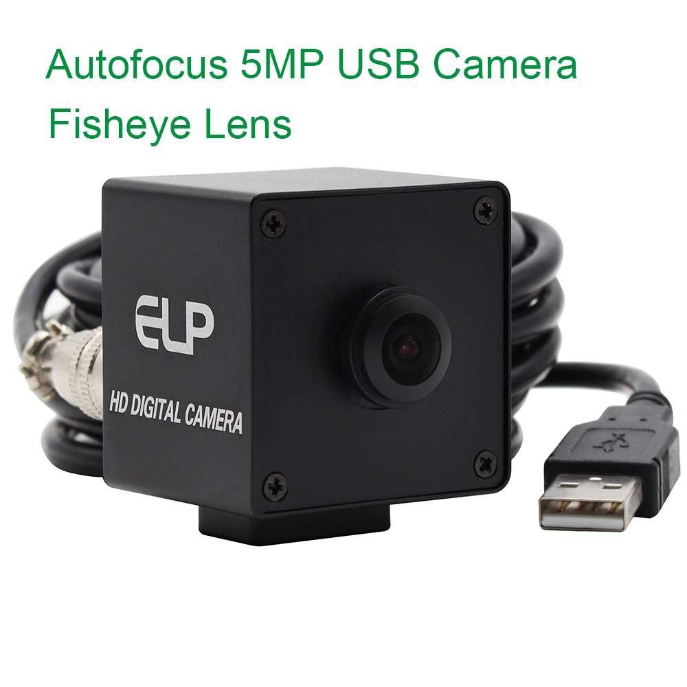 ELP 170 degree Fisheye Lens Wide Angle Webcam Mini 5mp Autofocus Cmos OV5640 Colour USB Camera (Black Box)